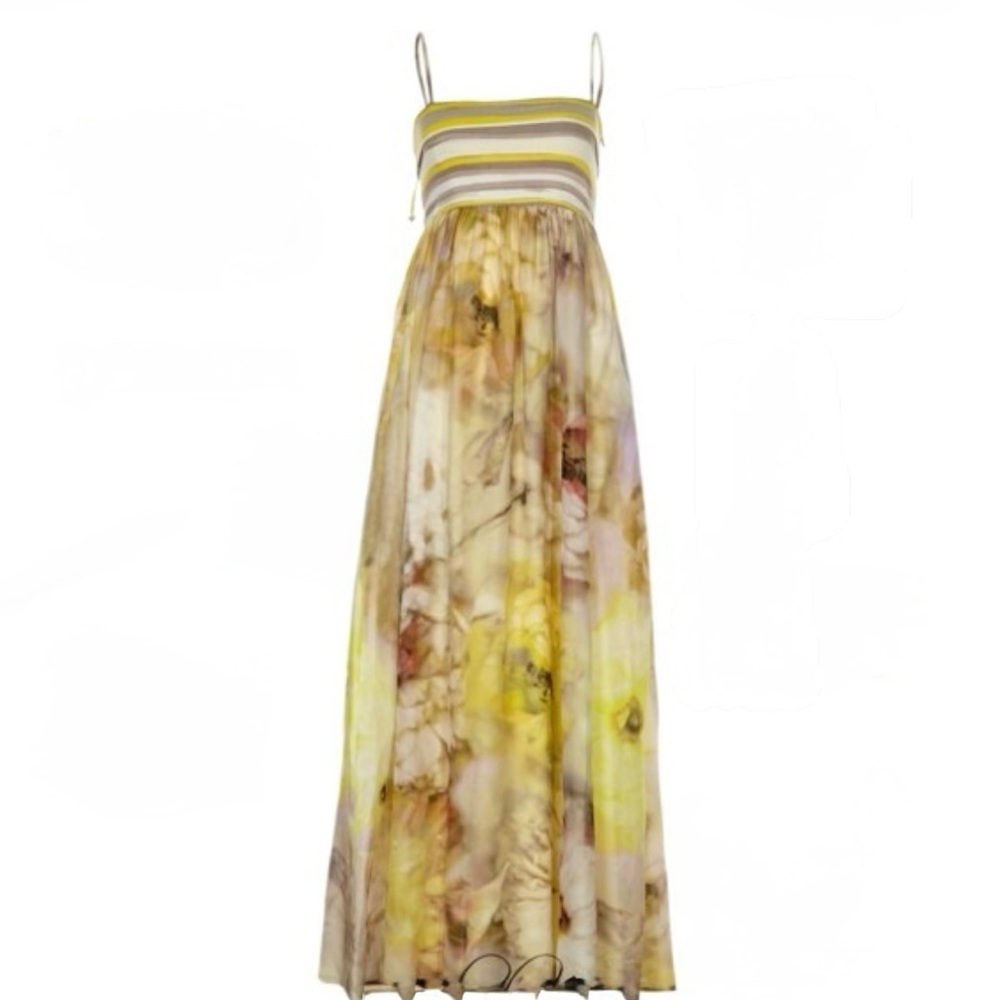 Rene Lezard Silk Floral Maxi Dress